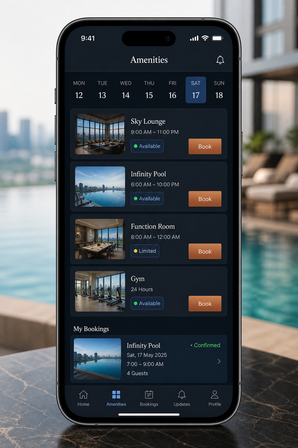 Amenity booking on the resident app